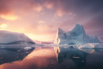 Ice land with icebergs. Nature landscape. Generate Ai