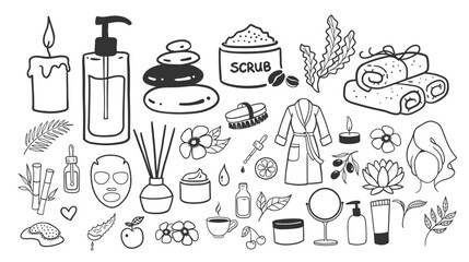 Spa salon accessorises. Vector isolated illustrations doodles collection
