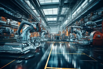 Fototapeta premium Robust Industrial hall. Machinery worker plant. Generate Ai