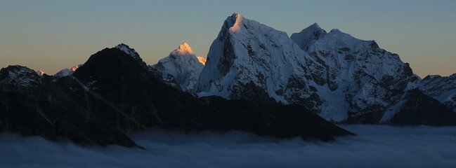 Peak of Mount Ama Dablam at sunset, Nepal.