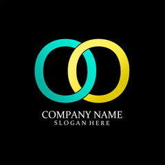 Obraz premium Gold and silver OO letter luxury logo design on simple black background
