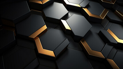 Three-dimensional pentagon dark golden and black background - obrazy, fototapety, plakaty