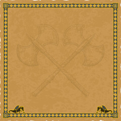 Square Parchment with Ornate Frame, Dragons and Crossed Double Axes