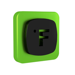 Black Fahrenheit icon isolated on transparent background. Green square button.