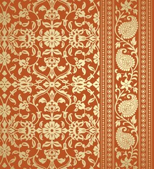 wedding card design, traditional paisley floral pattern , royal India	