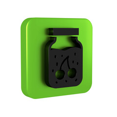 Black Jam jar icon isolated on transparent background. Green square button.