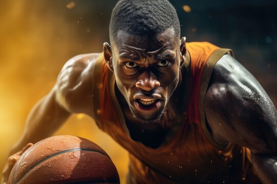 A man holding a basketball. This image can be used to depict sports, basketball, fitness, or competition