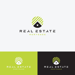 House Logo Line. White and green House Symbol isolated on Double Background. Usable for Real Estate.