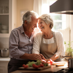 happy elderly couple in the kitchen
