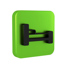 Black Bed icon isolated on transparent background. Green square button.