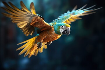 A vibrant parrot soaring through the sky. Perfect for nature-themed designs and tropical concepts
