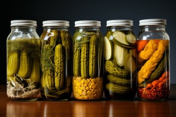 Tangy Jar pickles. Food glass snack. Generate Ai