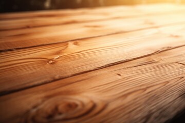 A detailed close-up image of water droplets on a wooden table.  - Powered by Adobe