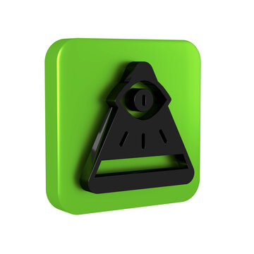 Black Masons symbol All-seeing eye of God icon isolated on transparent background. The eye of Providence in the triangle. Green square button.