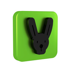 Black Rabbit with ears icon isolated on transparent background. Magic trick. Mystery entertainment concept. Green square button.