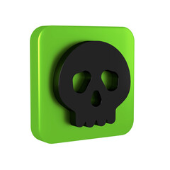 Black Skull icon isolated on transparent background. Happy Halloween party. Green square button.