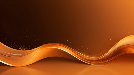 Abstract 3D banner with shiny elegant waves golden, amber, yellow colors in a simple modern style. Minimalistic horizontal wallpaper with empty space for text. Design for card, poster, invitation.