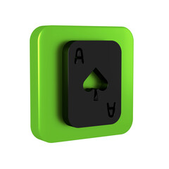 Black Playing cards icon isolated on transparent background. Casino gambling. Green square button.