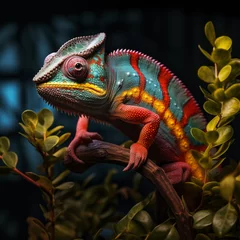 Keuken spatwand met foto colorful chameleon on a branch © filiz