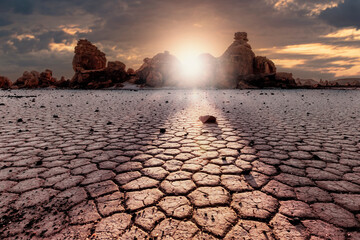 A picture of the rock formations in Neom, Saudi Arabia, the beauty of the desert in broad daylight,...