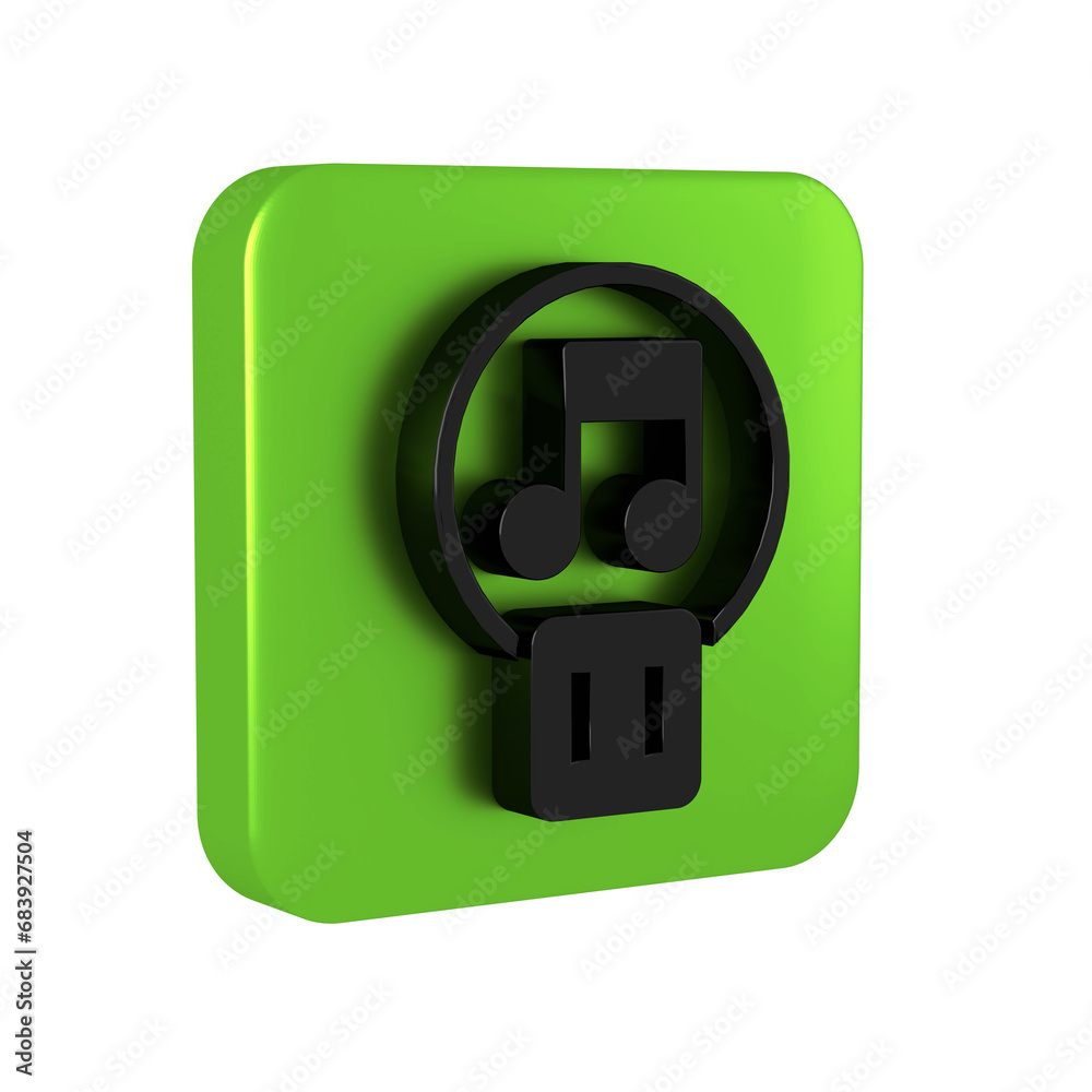 Poster black pause button icon isolated on transparent background. green square button.