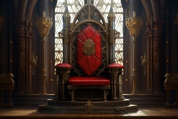 Imposing Castle throne. Royal palace room. Generate Ai