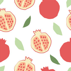 Abstract seamless pattern with pomegranate. Vector wallpaper on a white background. Perfect for textiles or surface design