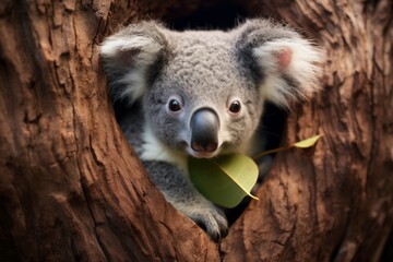 Charming Cute love koala heart. Branch food. Generate Ai
