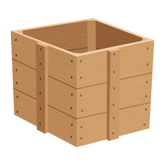 Wooden box. Retail, logistics, delivery, storage concept. Delivery container, empty parcel or shipping crates isolated  illustration. Cargo distribution pack for food or products