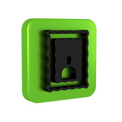 Black Picture frame on table icon isolated on transparent background. Valentines Day symbol. Green square button.