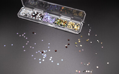 glitter and rhinestones for makeup and manicure