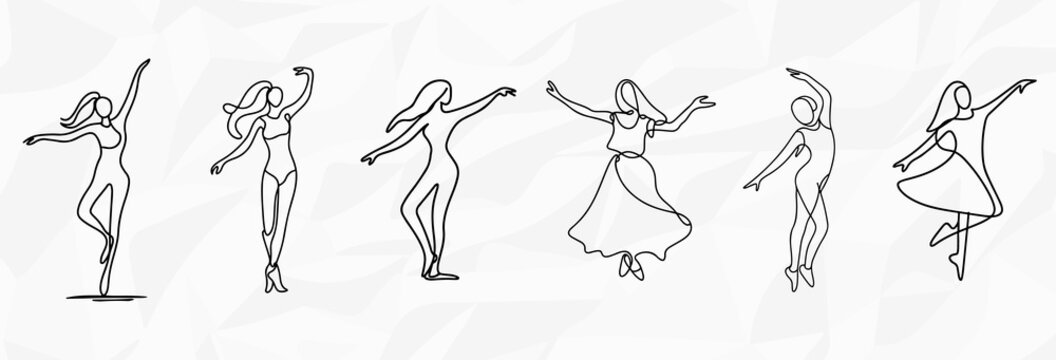Elegante Rhythmen: Bundle mit anonymen Lineart-Illustrationen von tanzenden Frauen