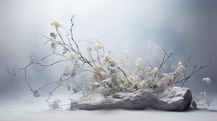 An arrangement of pastel winter greenery and tiny ice crystals.  - Powered by Adobe