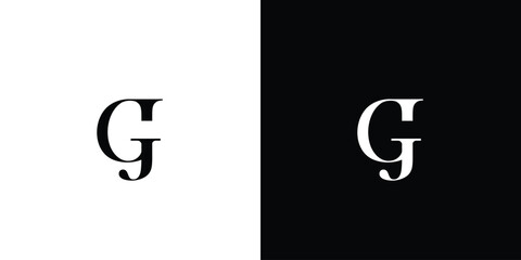 Abstract Initial letter JG or GJ logo template with luxury overlap serif font illustration in flat design monogram symbol in black and white color
