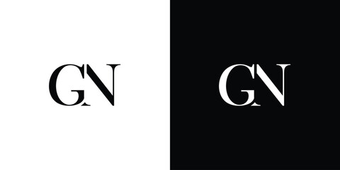 Abstract GN or NG letter design logo logotype concept with a serif font and elegant style in black and white color