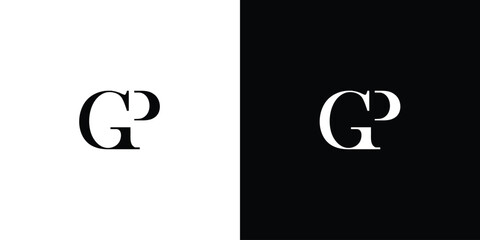 Abstract GP or PG letter design logo logotype concept with a serif font and elegant style in black and white color