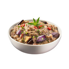 A Bowl of Greek Melitzanosalata Eggplant Dip Isolated on a Transparent Background