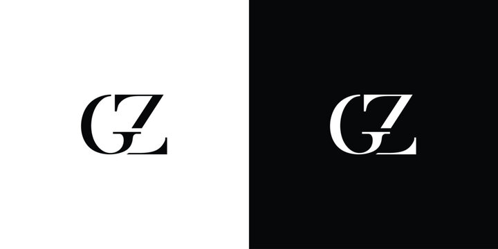 Abstract GZ or ZG initial logo design in black and white color