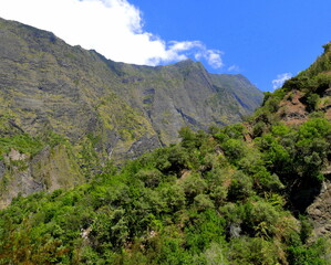 Fototapeta na wymiar Into the cirque of Cilaos, Reunion, amazing landscape in tropical mountains