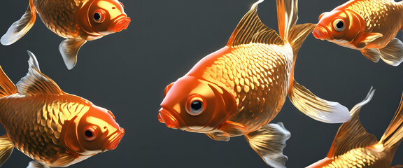 Golden Harmony: Peaceful Goldfish Set in Clear Aquarium