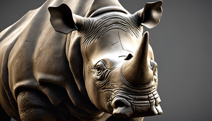 Wireframe Wisdom: Artistic Rhino Portrait in Vintage Style