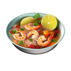 A Bowl of Vegetarian Tom Yum Soup Isolated on a Transparent Background