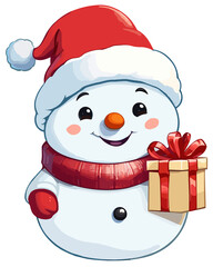 Little Snowman wearing a Santa hat presents a surprise
