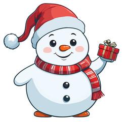 Cute and chubby Snowman spreads Christmas happiness holding a gift