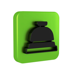 Black Hotel service bell icon isolated on transparent background. Reception bell. Green square button.