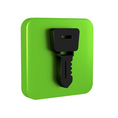 Black Hotel door lock key icon isolated on transparent background. Green square button.