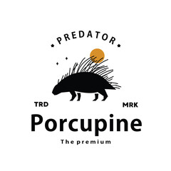 Fototapeta na wymiar vintage retro hipster porcupine logo vector outline silhouette art icon
