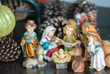 Traditional Christmas background, highlighting the vintage lantern and beautiful relaxing lighting