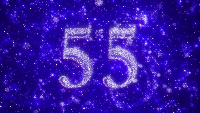 New Year's Eve countdown of 60 seconds on a blue background. Real time count 