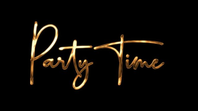 Premium party time animation text for  wedding invitation. gold handwritten animated. black background.